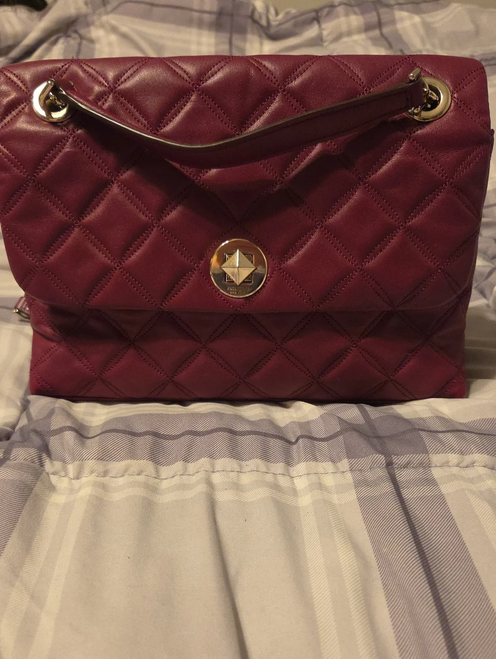kate spade Quilted Burgundy Shoulder Bag with Gold-Tone Hardware